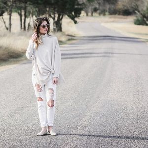 Oatmeal Hue Dolman Sleeve Solid Knit Turtle Neck
